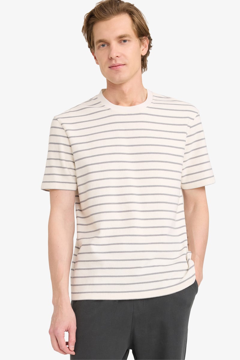 DeFacto Grey Man Crew Neck Striped Short Sleeve T-Shirt Casual - Image 3